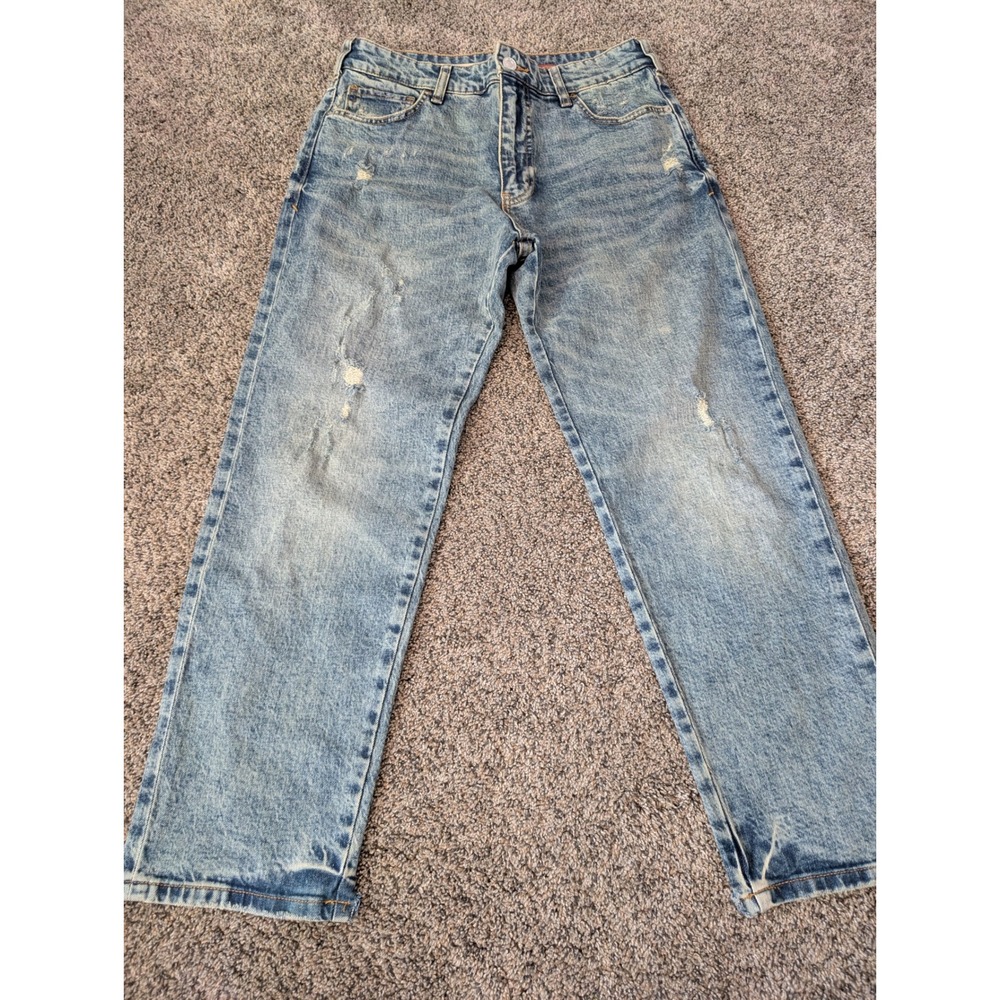 Pilcro and the Letterpress Light Wash Distressed Straight Leg Jeans 26 Petite